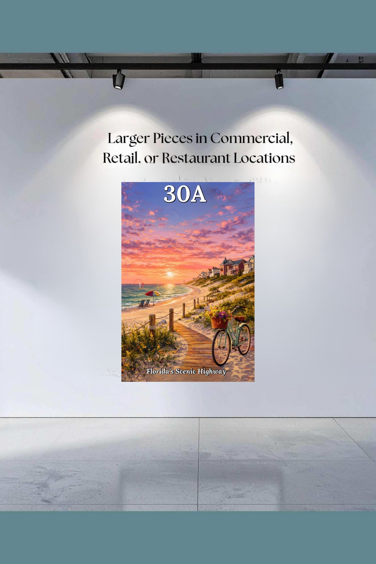 Bicycle Ride Along Florida 30A| Beach and Sunset Art| Travel Poster| Giclee Paper- Wood- Metal- Canvas