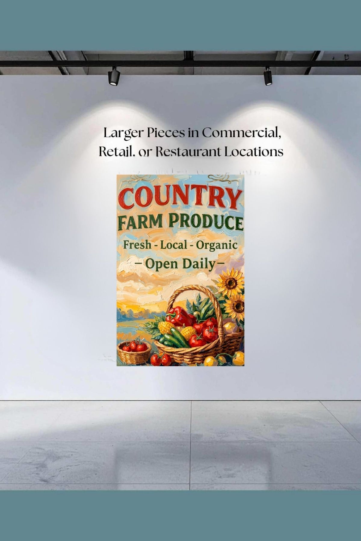 Country Farm Produce Sign | Fresh Local Organic Farm Market Wall Art | Rustic Farmhouse Kitchen Decor | Canvas, Wood, Metal &amp; Giclée Print