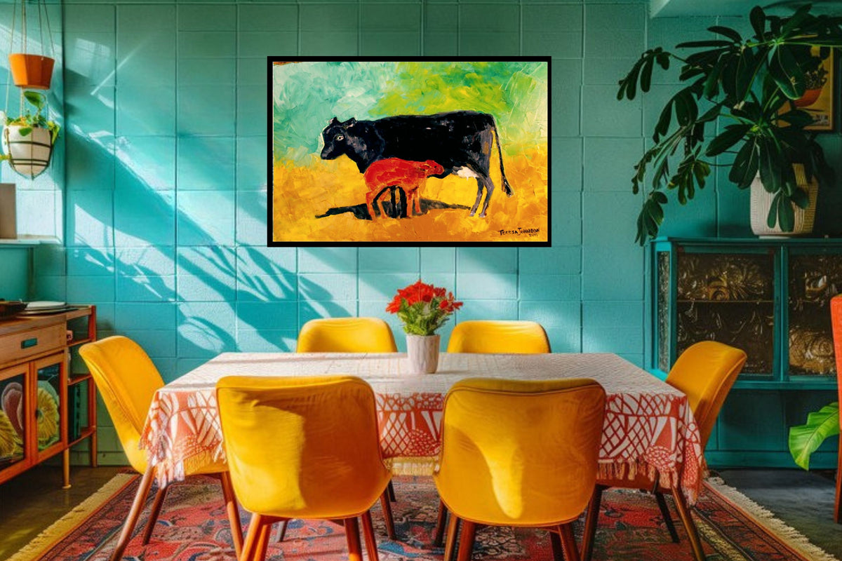 Allison's Cow and Calf Fine| Original Teresa Johnson Print | Western Decor |-Giclee Paper- Canvas
