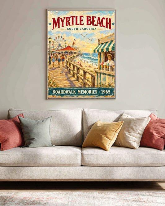 Myrtle Beach SC Vintage Sign | Prints, Canvas, Wood, or Metal Art
