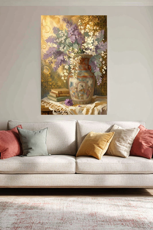 Heirloom Garden Blooms | Elegant Floral Print| Still Life with Oriental Vase | Cottage Garden Wall Art | Giclée Paper • Canvas • Wood • Metal