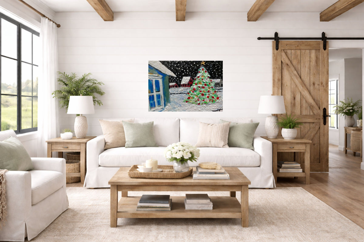 Country Christmas Morning| Merry Christmas| Vintage Style Art| Giclee Paper- Wood- Metal- Canvas