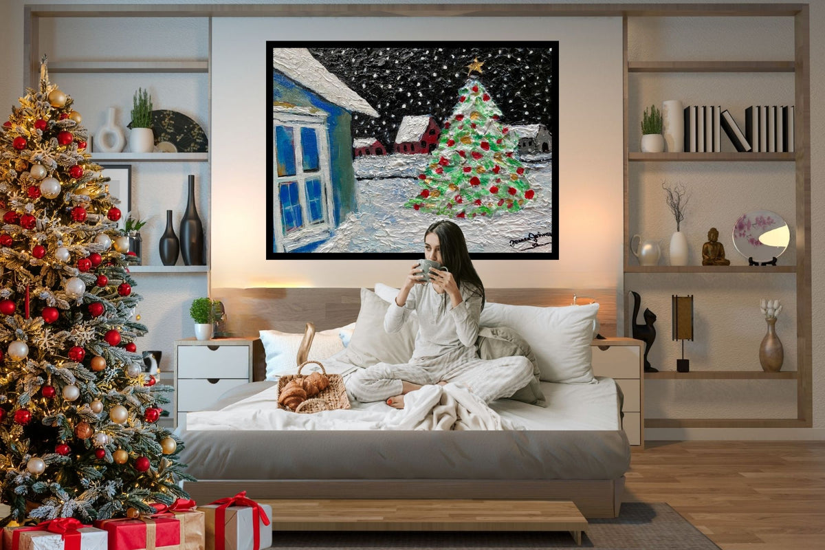 Country Christmas Morning| Merry Christmas| Vintage Style Art| Giclee Paper- Wood- Metal- Canvas