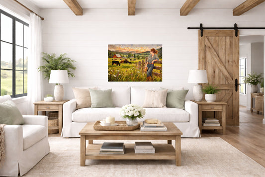 Where The Cattle Graze | Modern Farm Wife & Cattle Art | Giclee Paper • Canvas • Wood • Metal