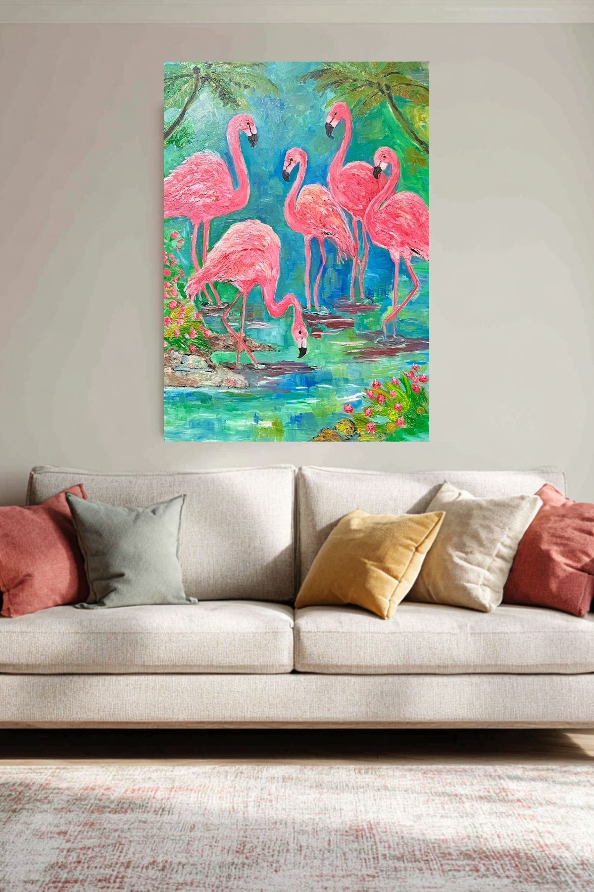 Pink Flamingo Paradise|Tropical Birds| Giclee Paper- Wood- Metal- Canvas