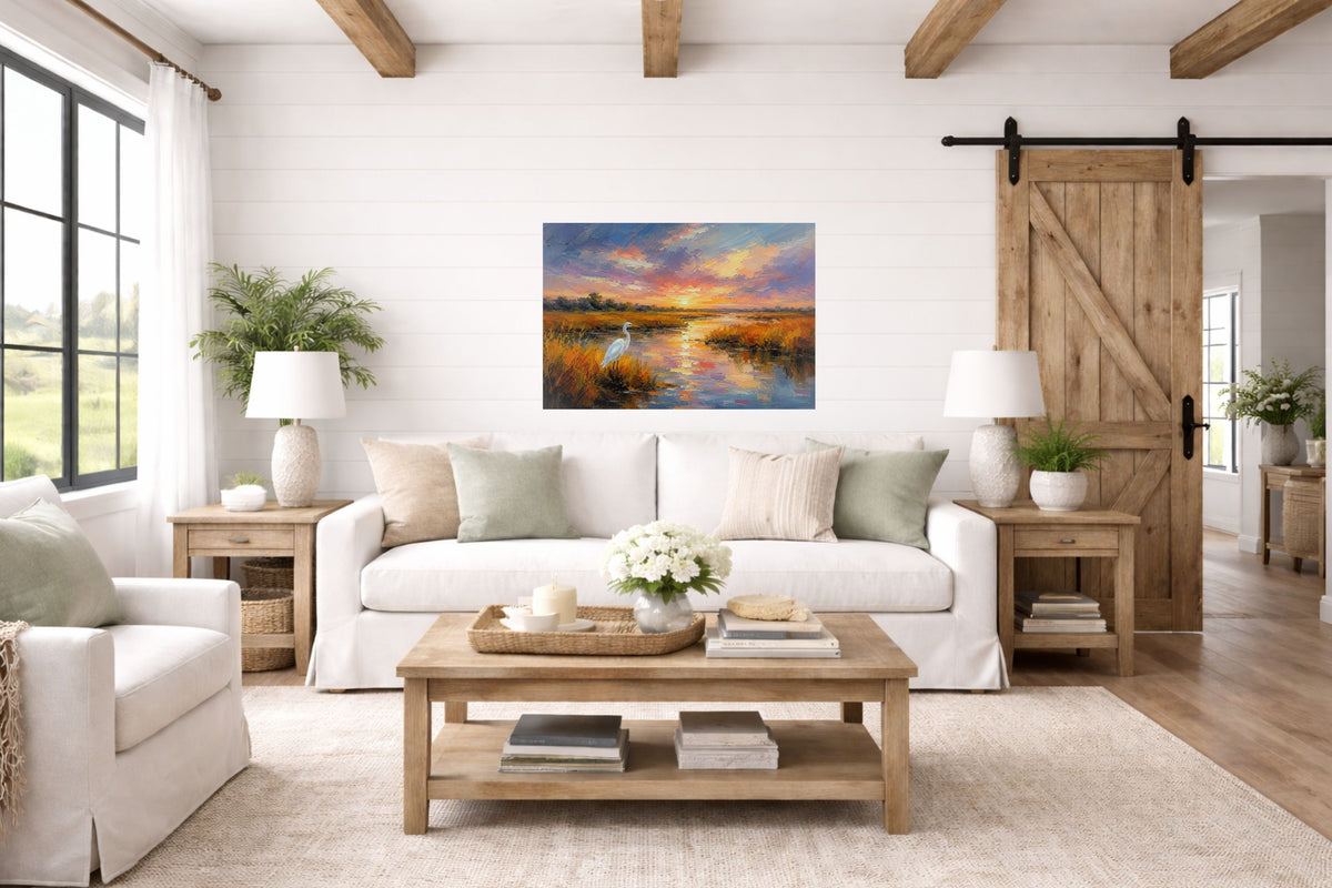 White Egret among the Reeds |Coastal Print| Shores Art | Florida River |Life in Tropical Area| Stream Art |Giclee Paper- Wood- Metal- Canvas