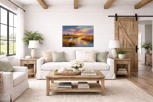 White Egret among the Reeds |Coastal Print| Shores Art | Florida River |Life in Tropical Area| Stream Art |Giclee Paper- Wood- Metal- Canvas
