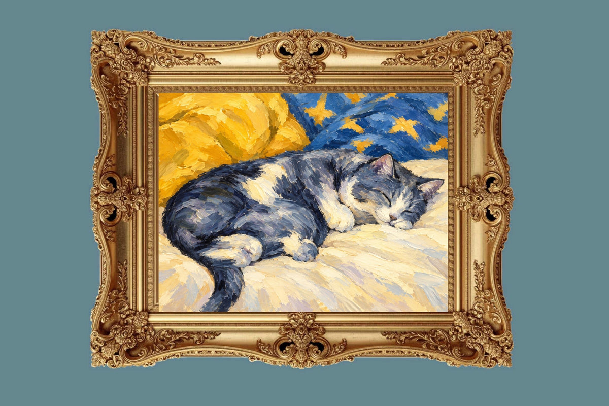 Catnapping Sleeping Cat Art | Impressionist Cat Print | Canvas, Giclee Paper, Wood or Metal