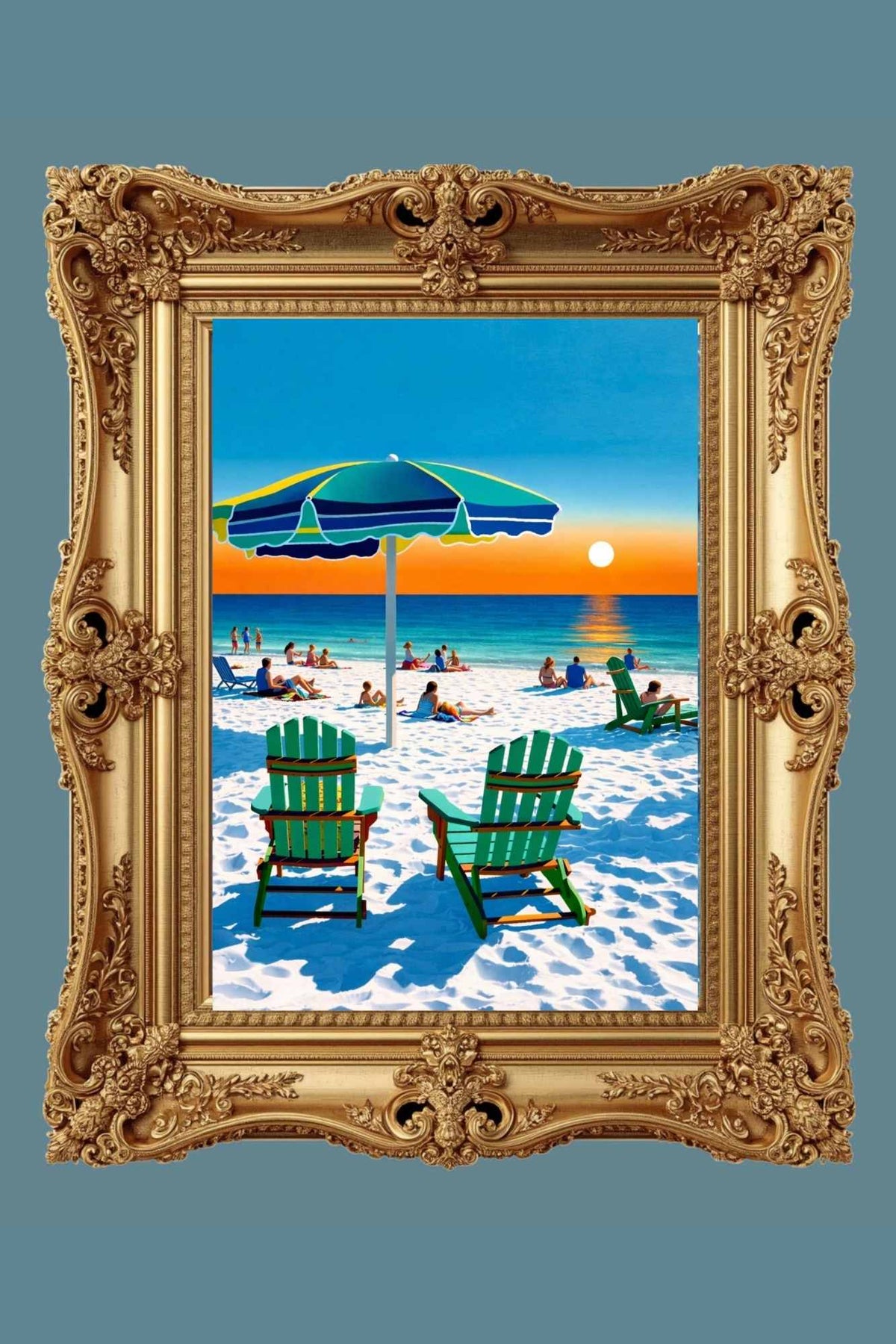 Beach Sunset With Adirondack Chairs| Beach Tropical Print| Giclee Paper- Wood- Metal- Canvas