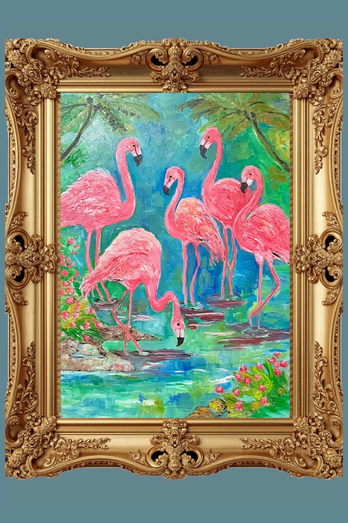 Pink Flamingo Paradise|Tropical Birds| Giclee Paper- Wood- Metal- Canvas