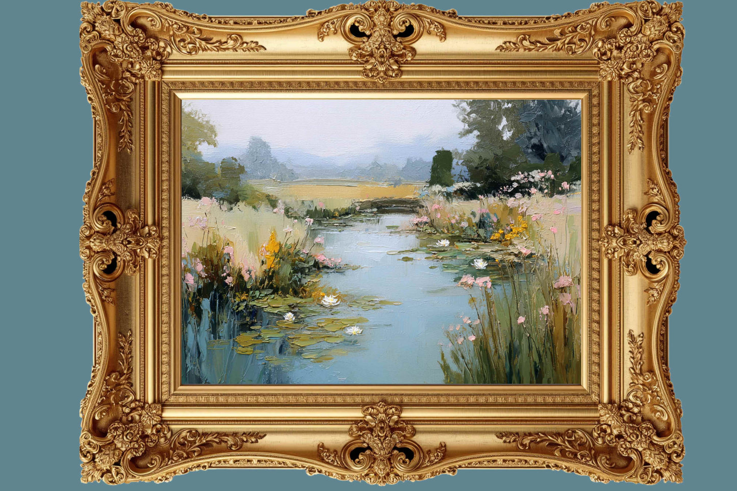 The Lily Pond – Impressionist Water Garden Painting, Lily Pad Pond Wall Art, , Giclee Paper- Wood- Metal- Canvas