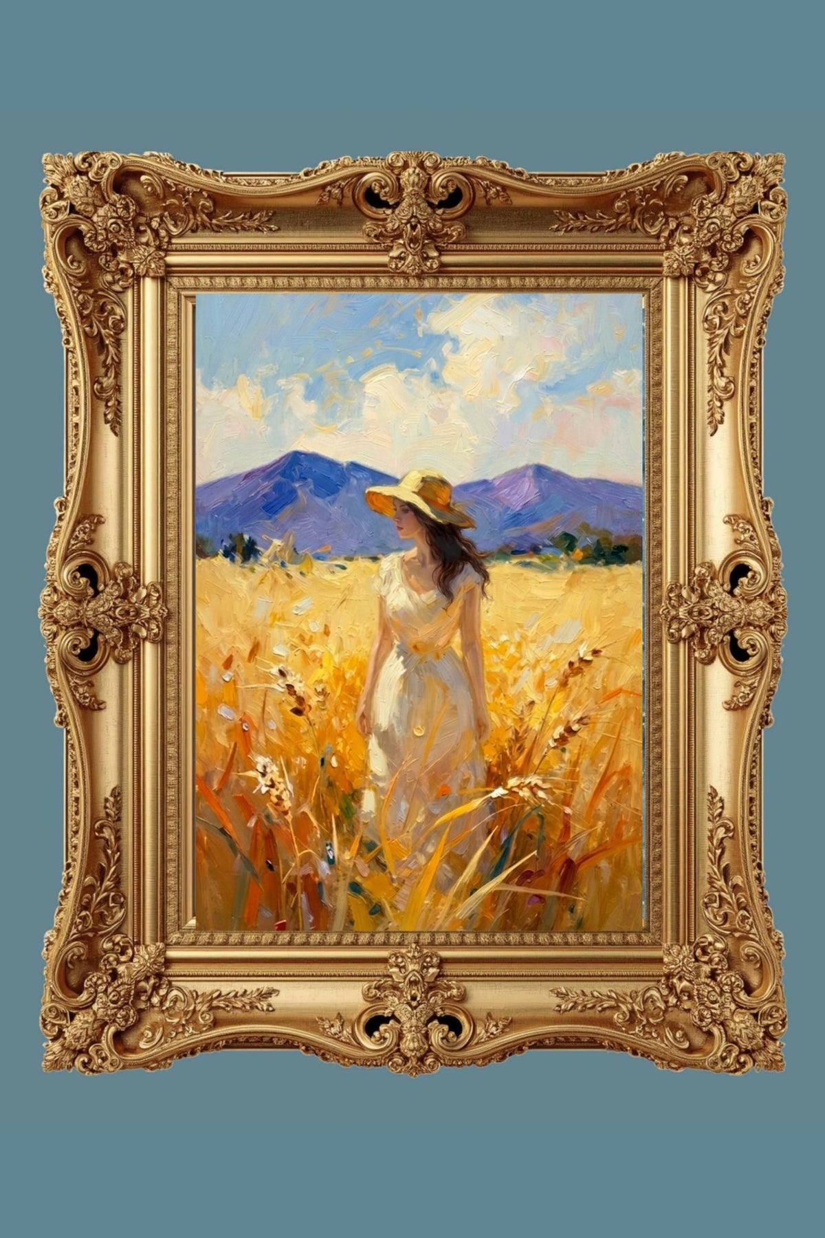Where Summer Lingers | Wheat Field Prints |Vintage Style Farm Girl| Impressionist Landscape Print | Cottage Farmhouse Wall Art