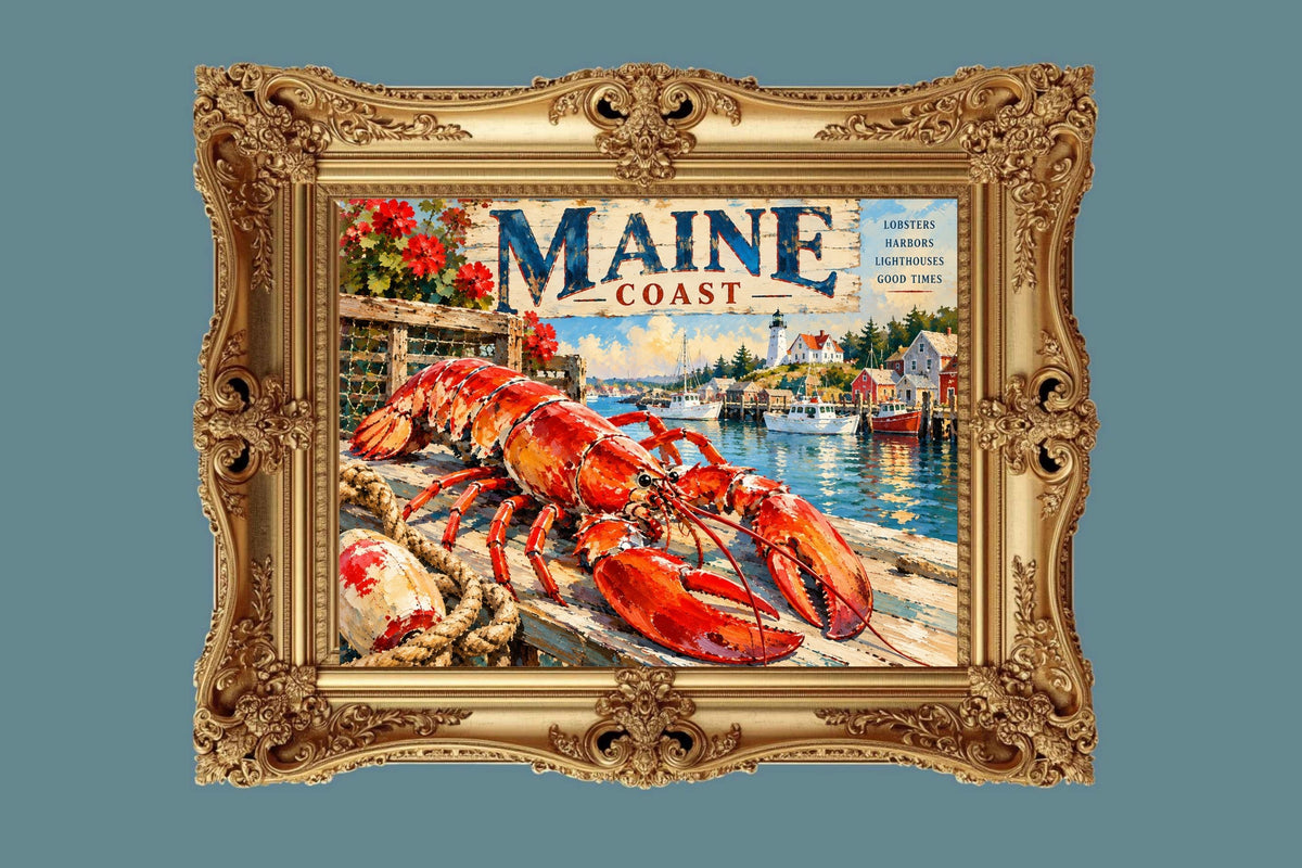 Maine Coast Lobster Vintage Coastal Travel Po