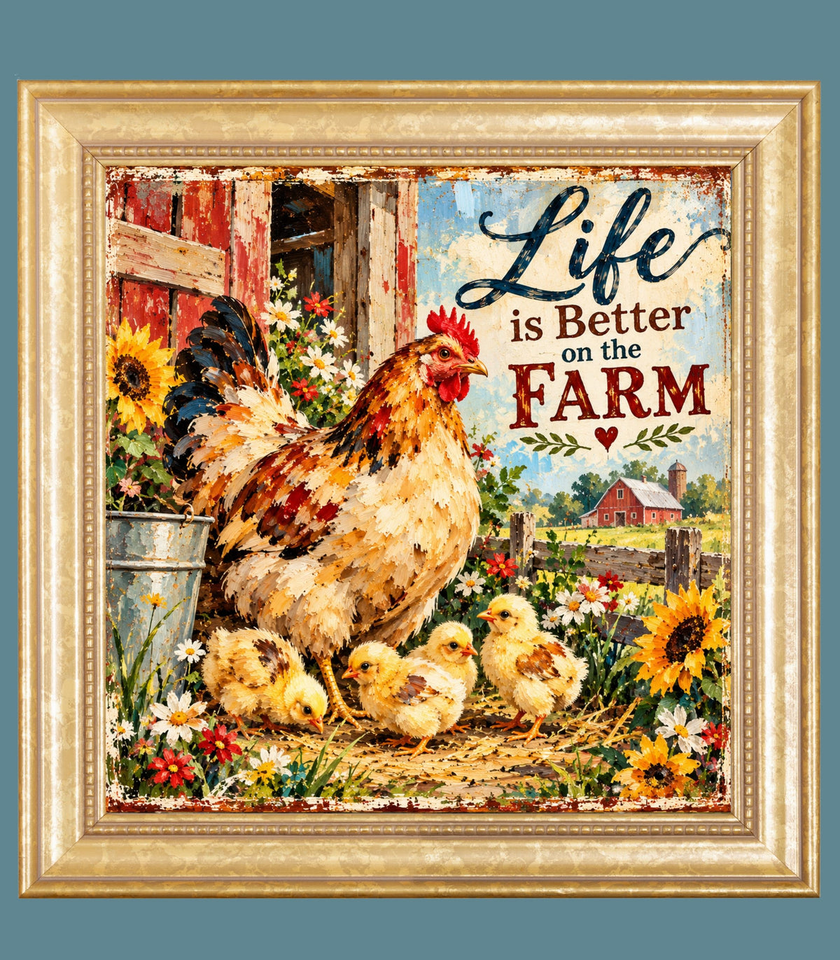 Life Is Better on the Farm | Hen & Chicks Country Farm Art | Giclée Paper • Wood • Metal • Canvas