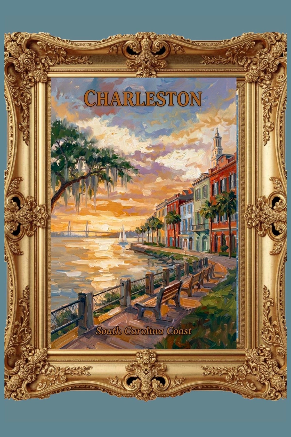 Charleston Sunset And Coastal Charm| US East Coast Art | Travel Poster|Prints Giclee Paper Giclee Canvas Birch Wood And Metal Panels