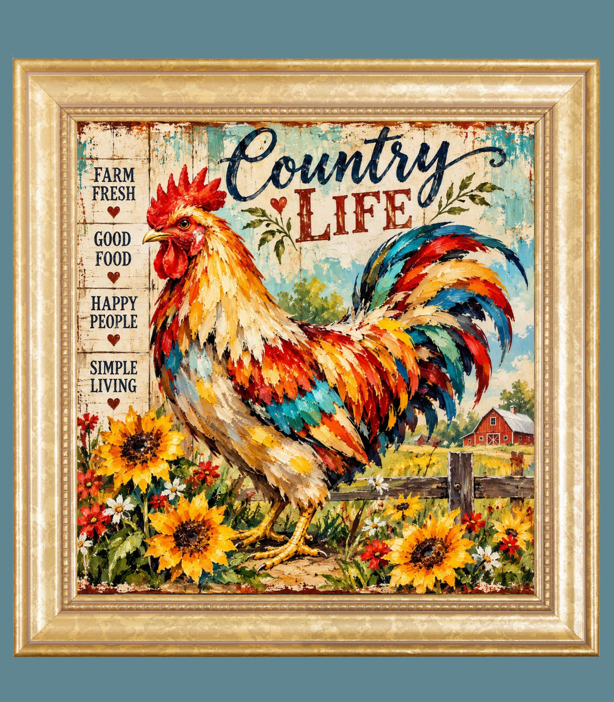 Country Life Rooster | Farm Fresh Country Kitchen Art | Giclée Paper • Wood • Metal • Canvas