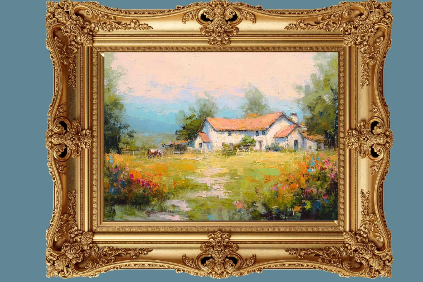 Blue Ridge Wildflower Farm – Impressionist Southern Farmhouse Painting, Wall Art, Giclée on Canvas, Wood, Metal & Fine Art Paper