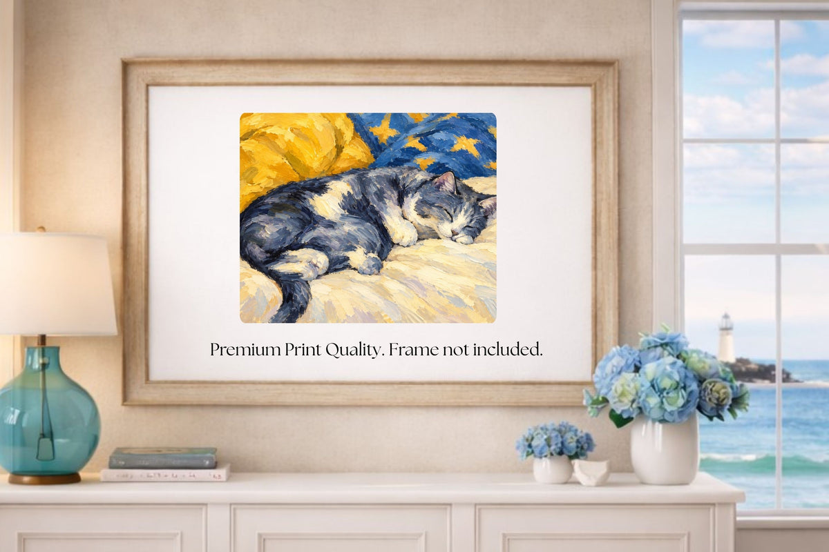 Catnapping Sleeping Cat Art | Impressionist Cat Print | Canvas, Giclee Paper, Wood or Metal