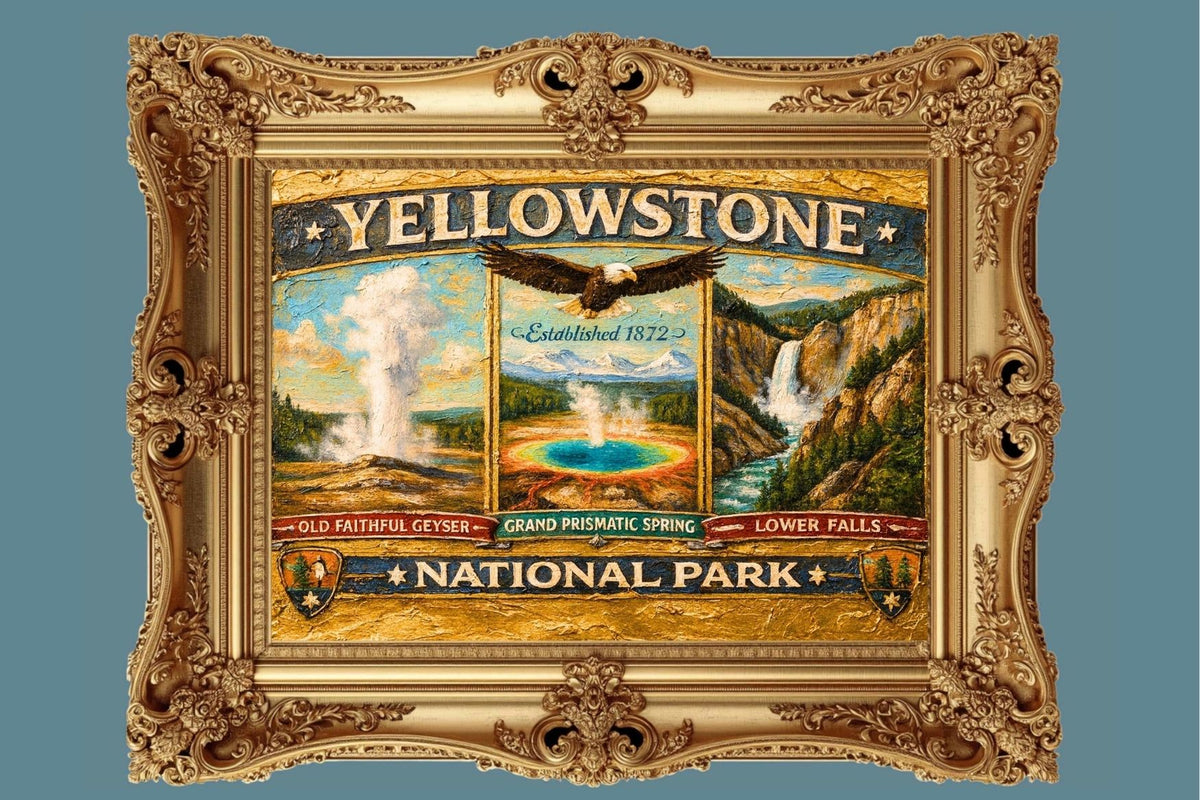 Yellowstone's Iconic Natural Wonders| Vintage Sign Art|  Prints, Canvas, Wood, or Metal Art