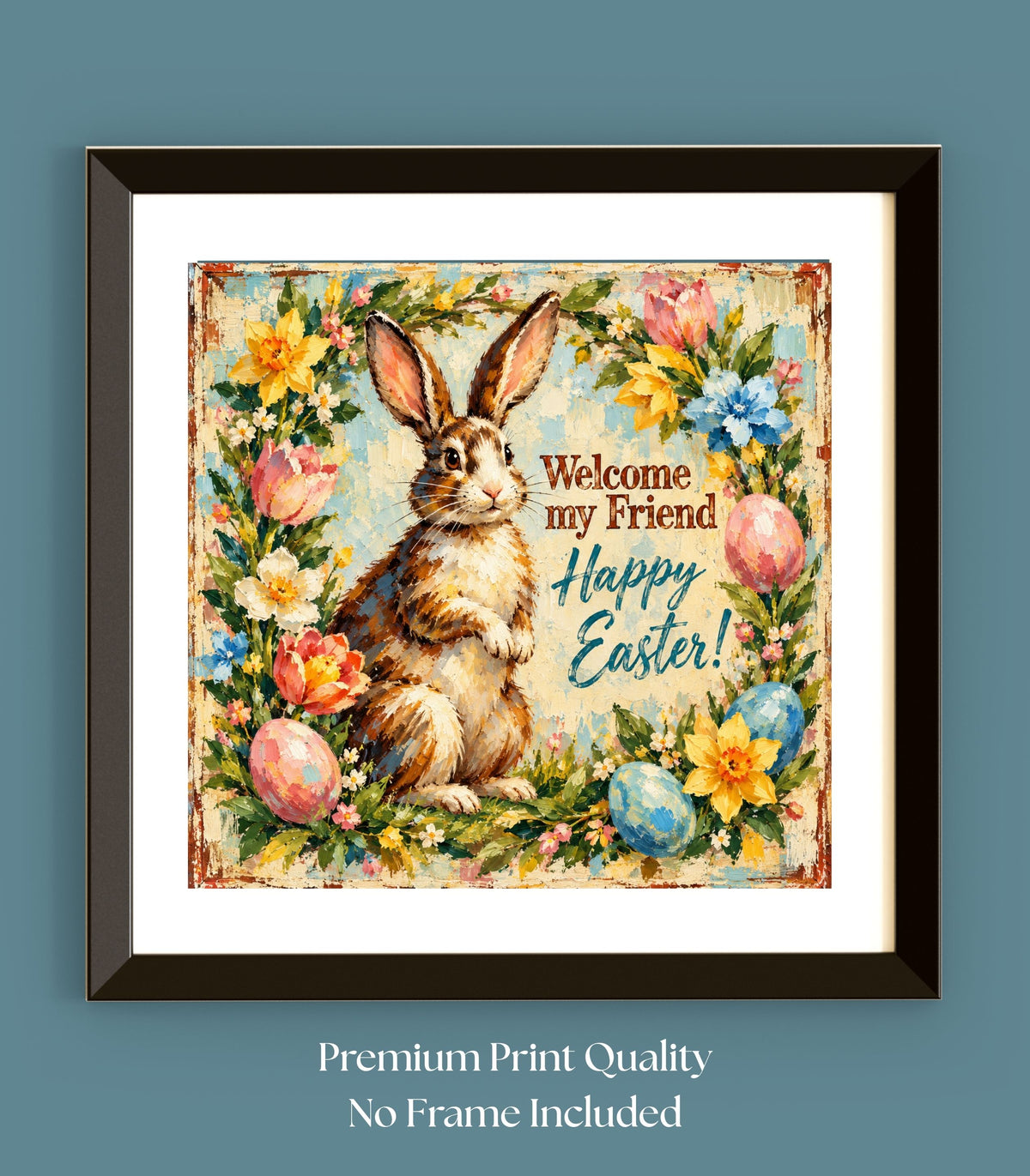 Vintage Welcome My Friend Easter Bunny| Giclee Prints, Canvas, Wood, or Metal Art