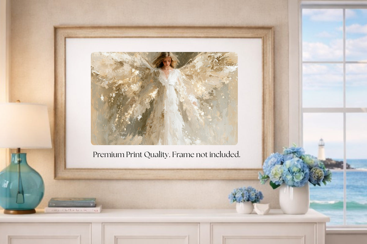 Whispers Of Grace | Angel Art | Christian Wall Decor | Neutral Spiritual Art | Heavenly Angel Print