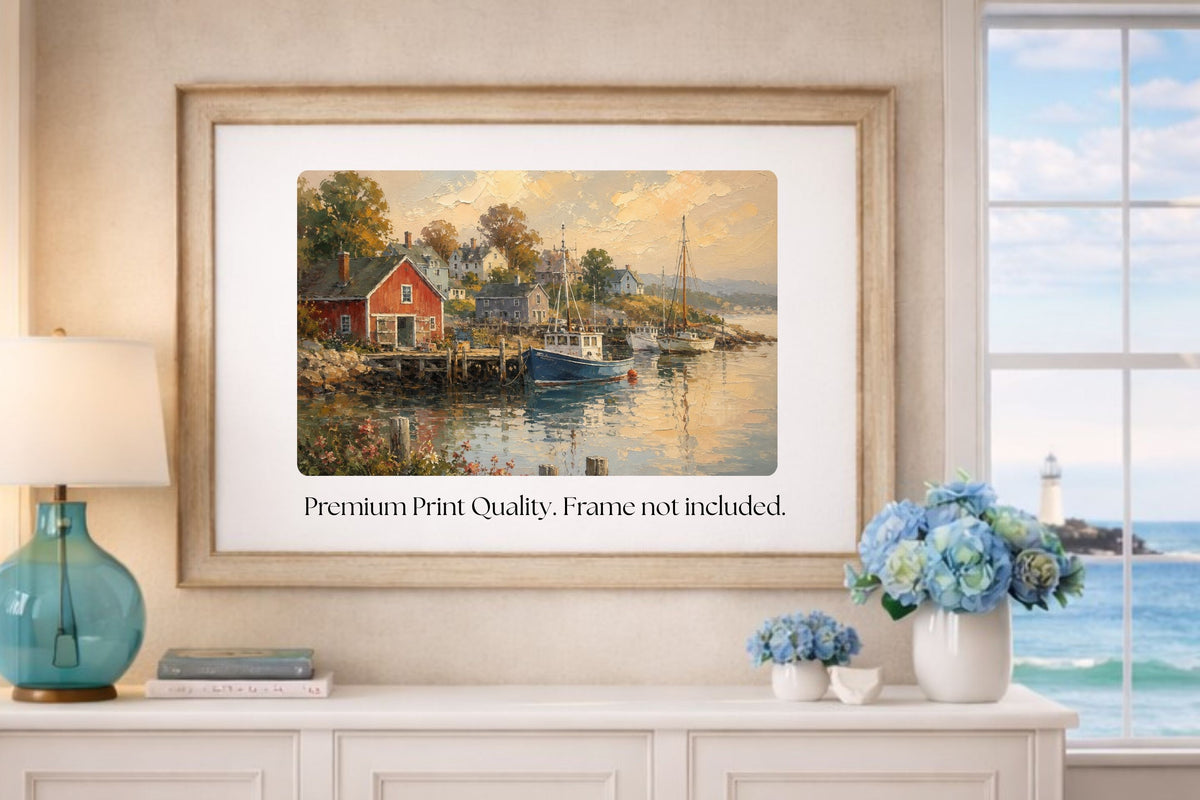 Coastal Harbor at Golden Hour| Coast Ship Art| Giclee Paper- Wood- Metal- Canvas