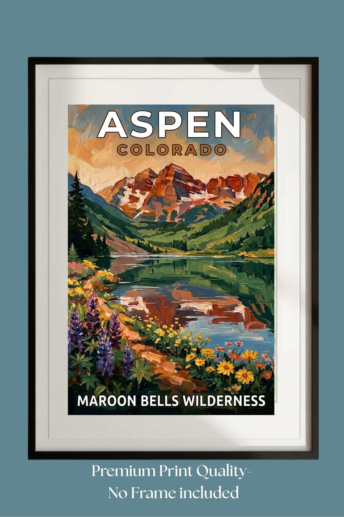 Aspen Colorado – Maroon Bells Wilderness | Mountain Lake Travel Poster | Impressionist Rocky Mountain Wall Print| Giclée Canvas, Metal, Wood & Paper Print