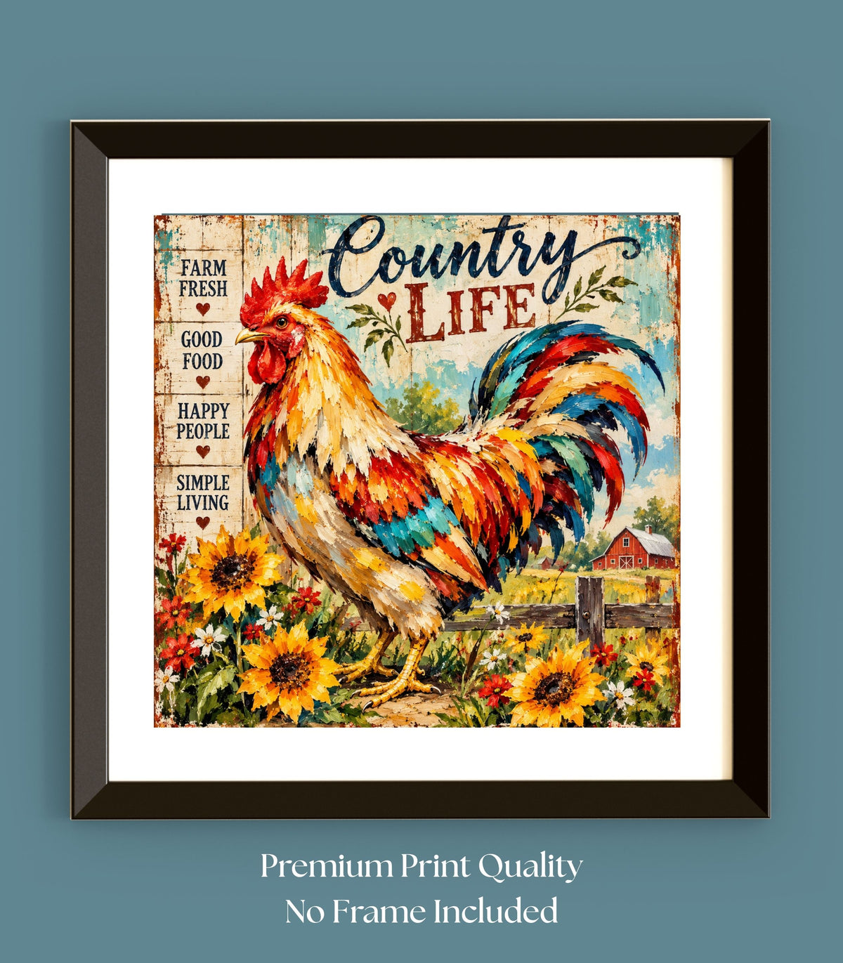 Country Life Rooster | Farm Fresh Country Kitchen Art | Giclée Paper • Wood • Metal • Canvas