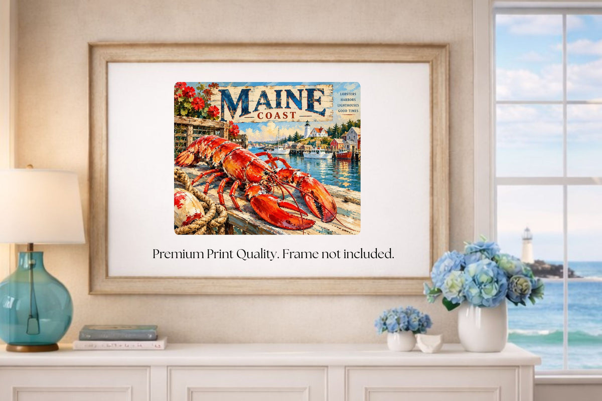 Maine Coast Lobster Vintage Coastal Travel Po