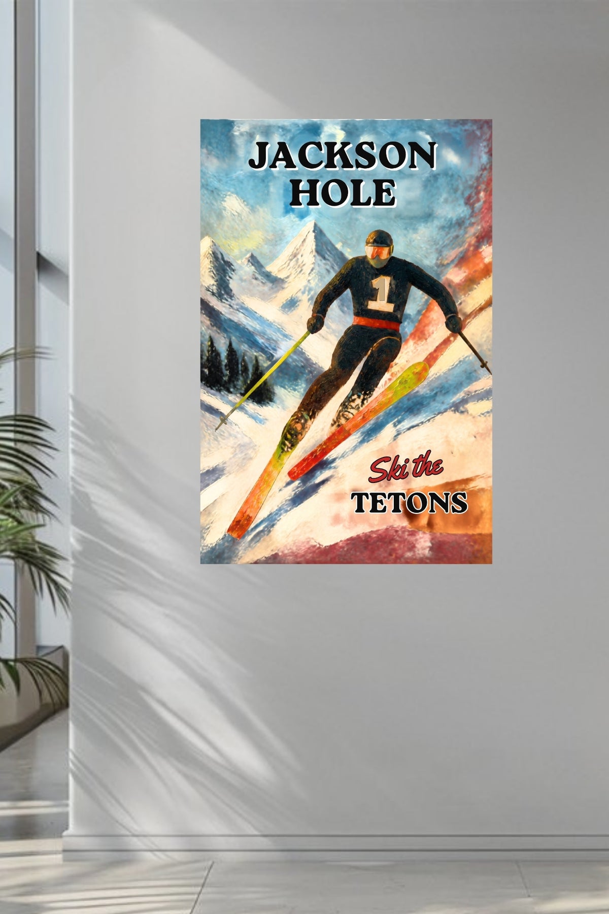 Jackson Hole | Ski the Tetons | Vintage Style Ski Art | Giclée Paper • Wood • Metal • Canvas