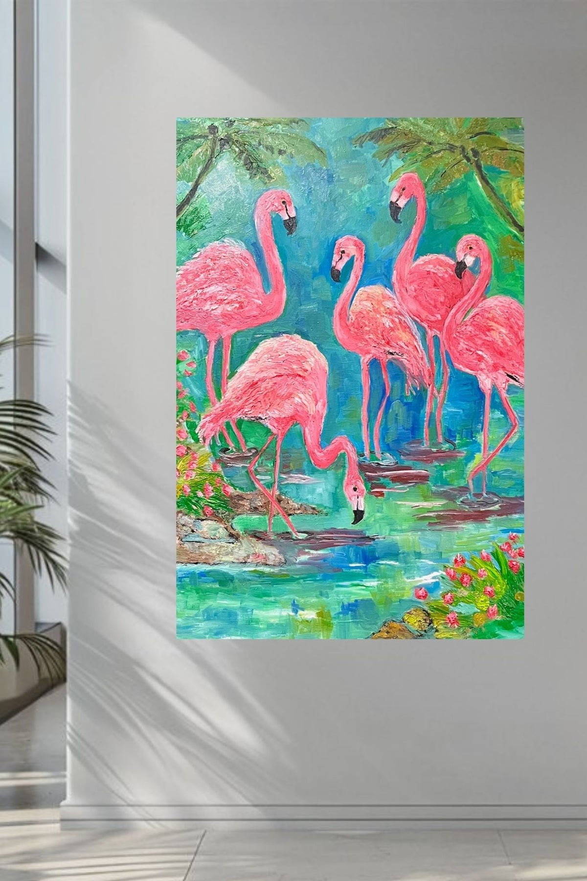 Pink Flamingo Paradise|Tropical Birds| Giclee Paper- Wood- Metal- Canvas