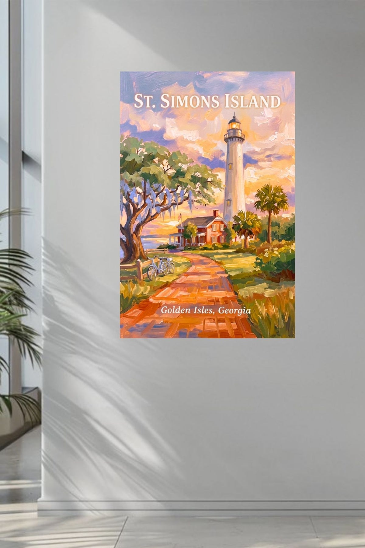 St. Simons Island Lighthouse Scene| Lighthouse Print| Travel Poster|  Giclee Paper- Wood- Metal- Canvas