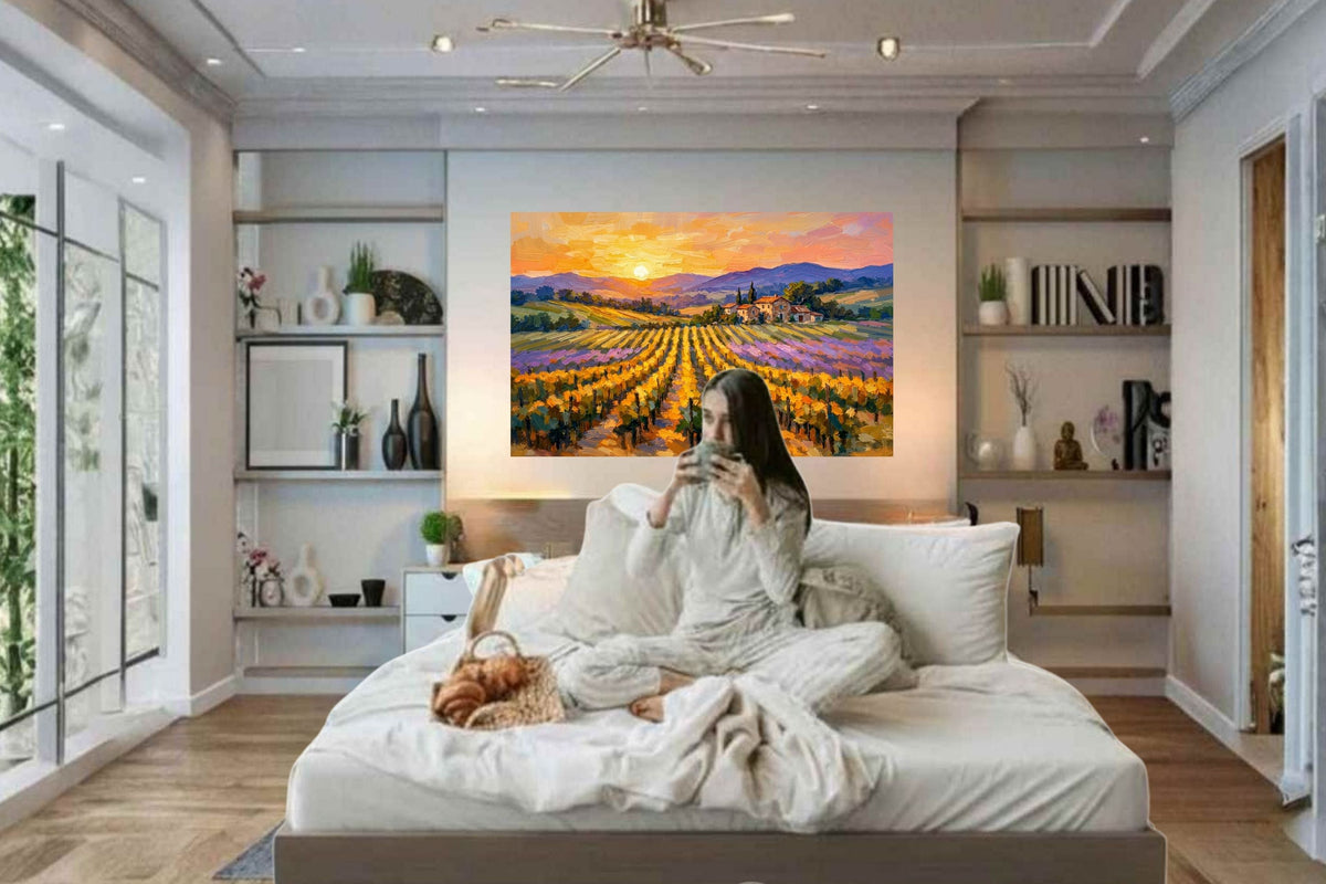 Golden French Vineyard at Sunset | Wine Country Art | Giclée Paper • Canvas • Birch Wood • Metal Panels