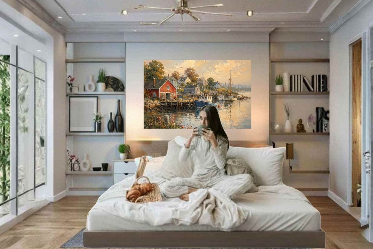 Coastal Harbor at Golden Hour | New England Print| Harbor Wall Print | Fishing Boat Coastal Decor | Canvas Wood Metal Giclee Print