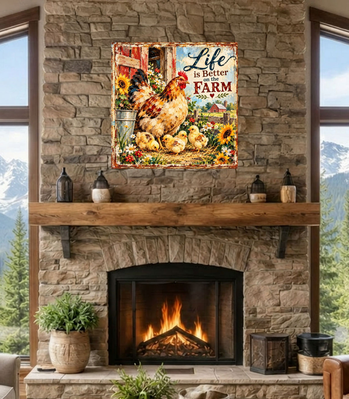 Life Is Better on the Farm | Hen & Chicks Country Farm Art | Giclée Paper • Wood • Metal • Canvas