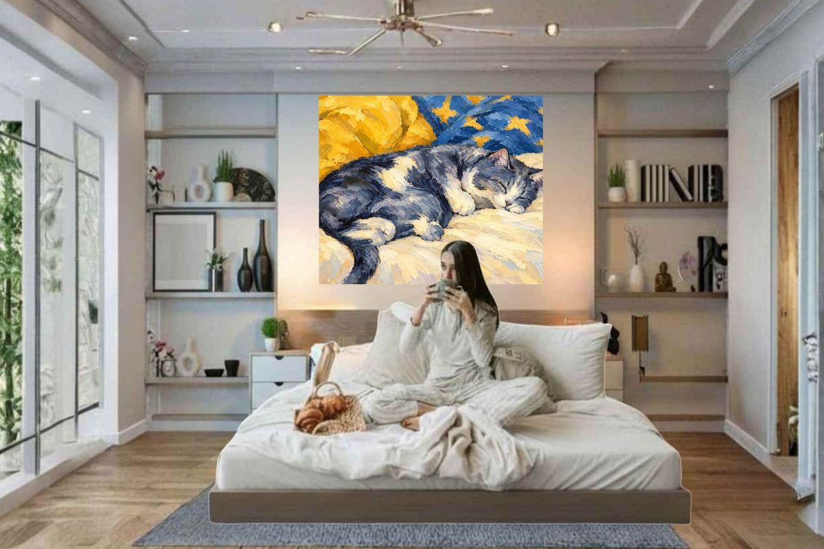 Catnapping Sleeping Cat Art | Impressionist Cat Print | Canvas, Giclee Paper, Wood or Metal