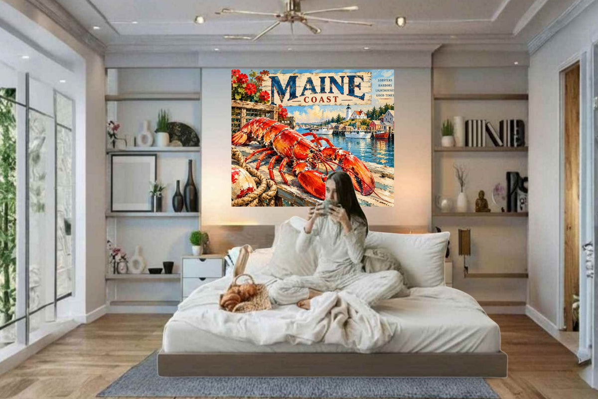 Maine Coast Lobster Vintage Coastal Travel Po