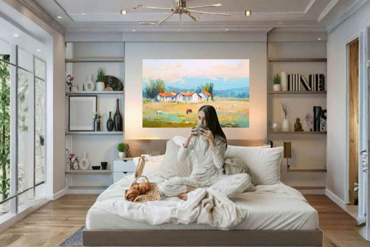 Tuscan Horse Farm at Dusk| Equestrian Print |Impressionist Art| Landscape Print| Giclée on Canvas, Wood, Metal, Fine Art Paper