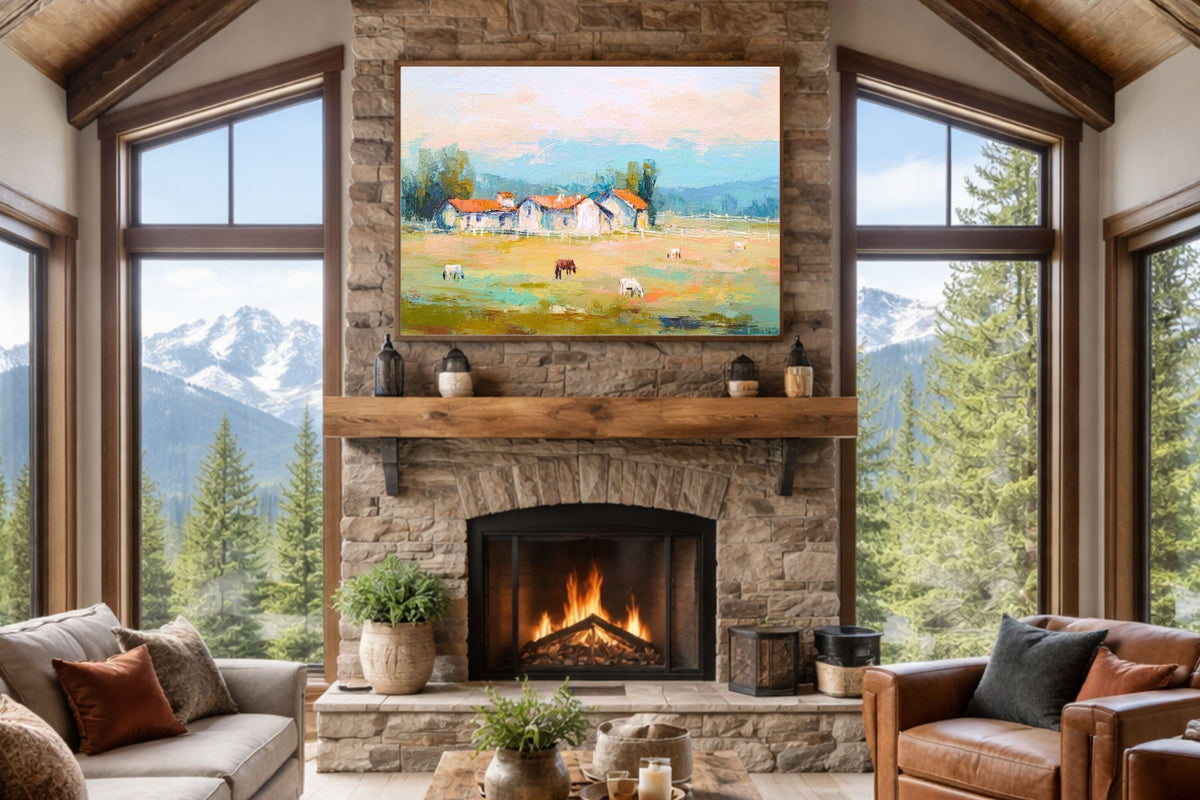Tuscan Horse Farm at Dusk| Equestrian Print |Impressionist Art| Landscape Print| Giclée on Canvas, Wood, Metal, Fine Art Paper