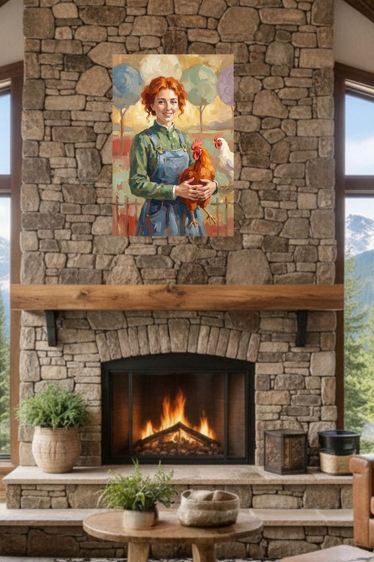 Modern Farm Woman| Farm-Chicken Art| Giclee Paper- Wood- Metal- Canvas