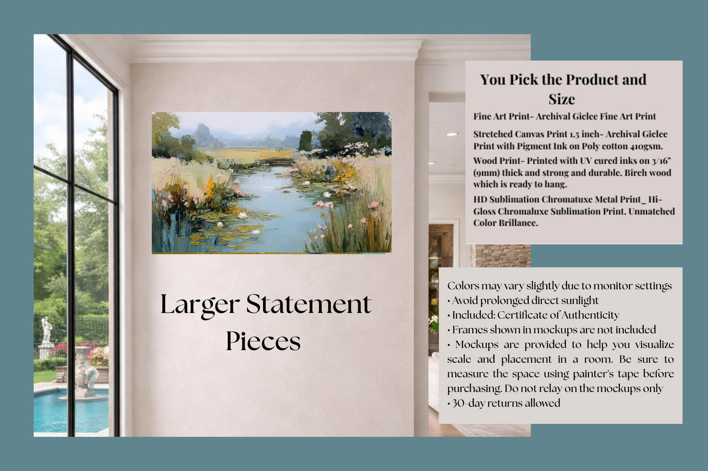 The Lily Pond – Impressionist Water Garden Painting, Lily Pad Pond Wall Art, , Giclee Paper- Wood- Metal- Canvas