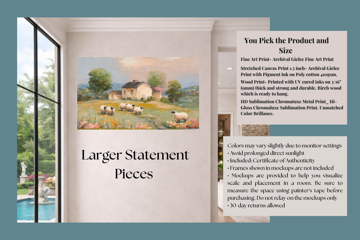 Cotswolds Sheep Farm – Impressionist English Countryside Painting, Sheep & Wildflowers Wall Art, Giclée on Canvas, Wood, Metal & Fine Art Paper