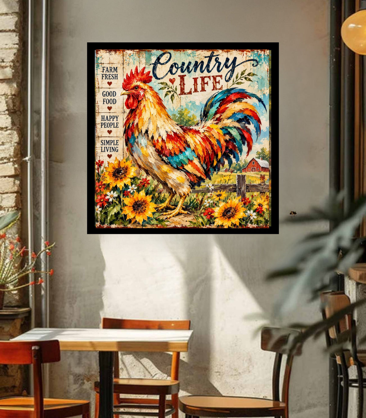 Country Life Rooster | Farm Fresh Country Kitchen Art | Giclée Paper • Wood • Metal • Canvas
