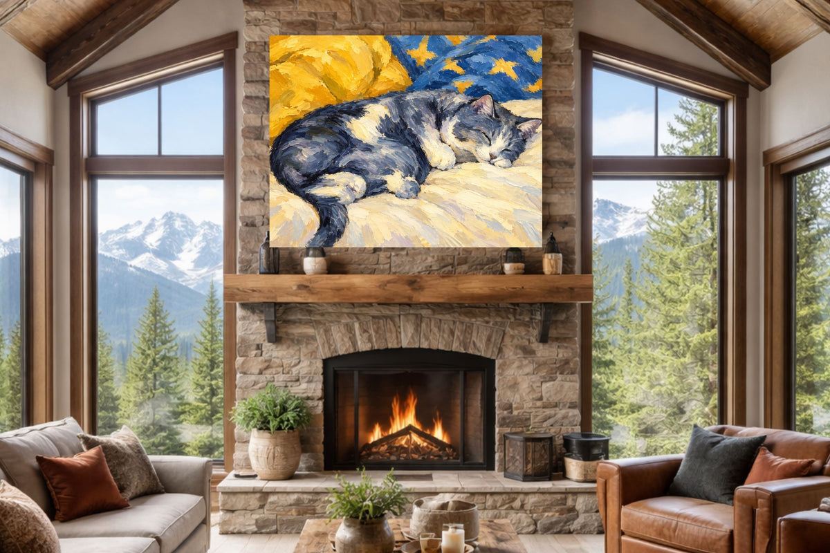 Catnapping Sleeping Cat Art | Impressionist Cat Print | Canvas, Giclee Paper, Wood or Metal