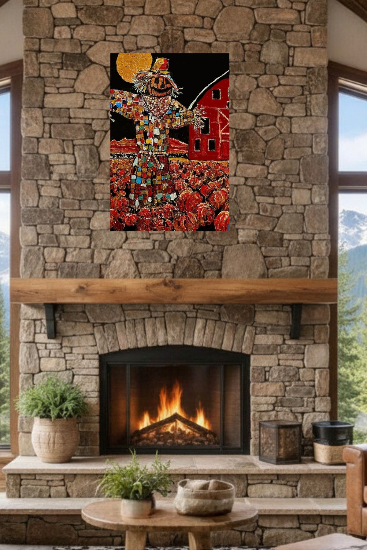 Scary Scarecrow- Farm| Autumn Art| Halloween Pumpkins| Giclee Paper- Wood- Metal- Canvas