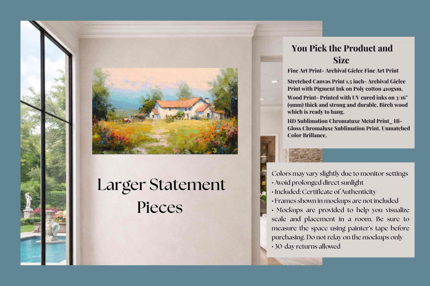 Blue Ridge Wildflower Farm – Impressionist Southern Farmhouse Painting, Wall Art, Giclée on Canvas, Wood, Metal & Fine Art Paper
