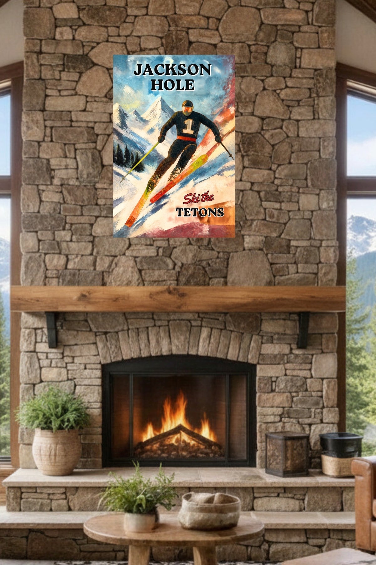 Jackson Hole | Ski the Tetons | Vintage Style Ski Art | Giclée Paper • Wood • Metal • Canvas