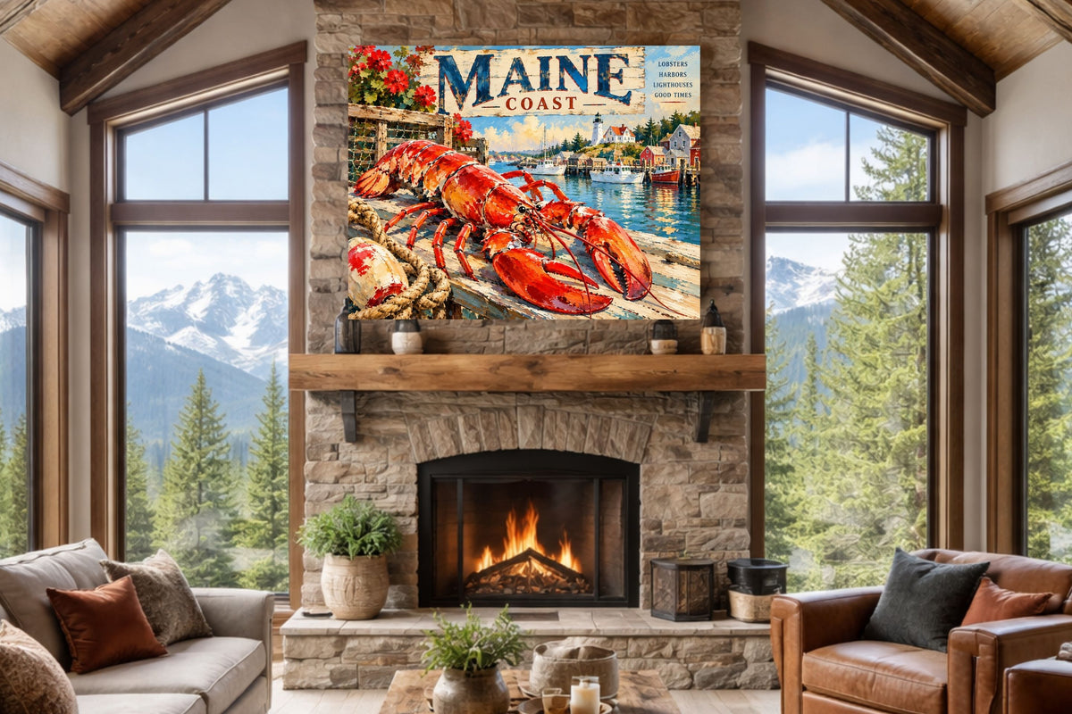 Maine Coast Lobster Vintage Coastal Travel Po