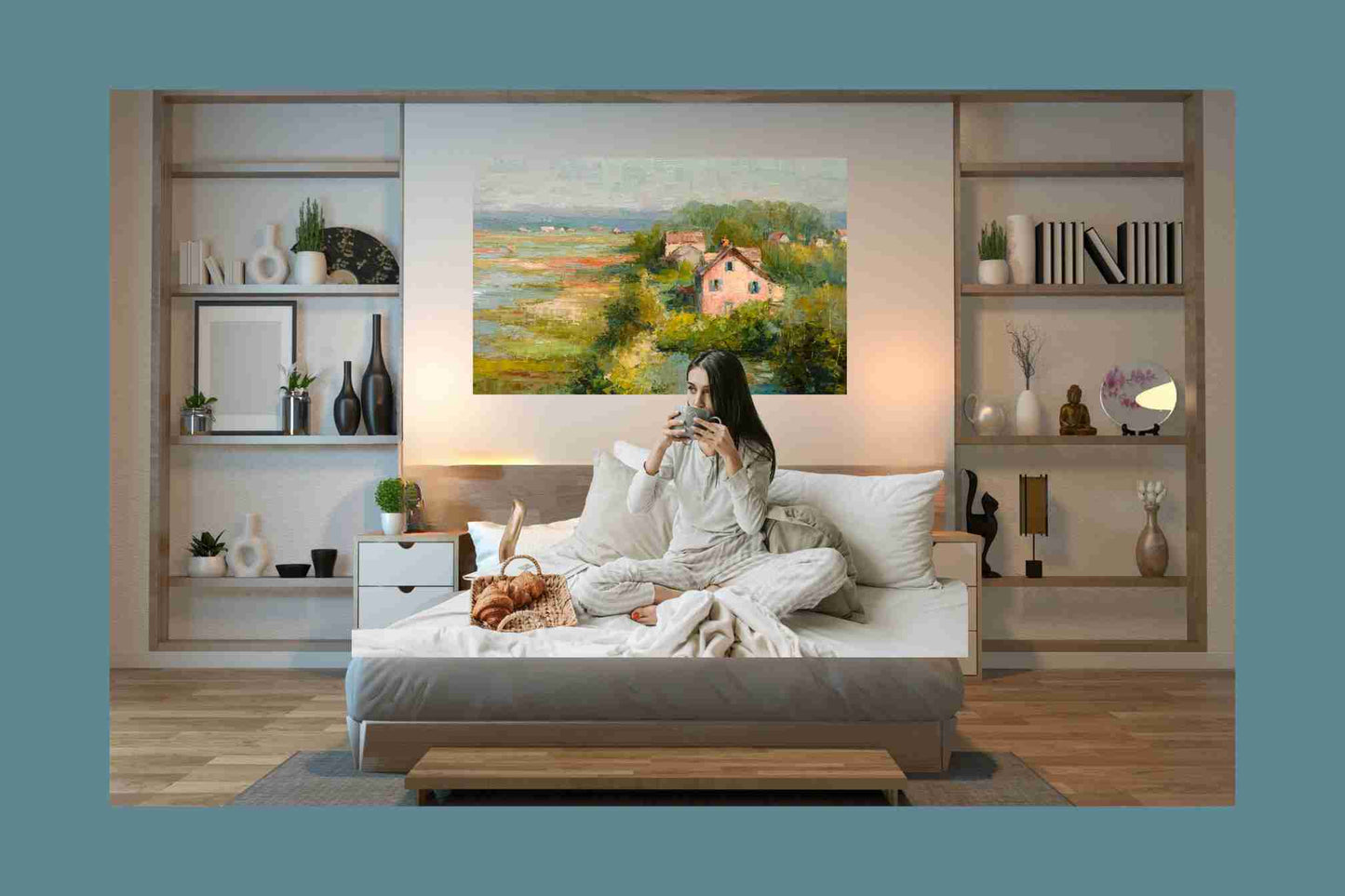 The Pink Cottage – Impressionist Marsh Cottage Painting, Coastal Wall Art, Romantic Cottage Print, Giclée on Canvas, Wood, Metal & Fine Art Paper