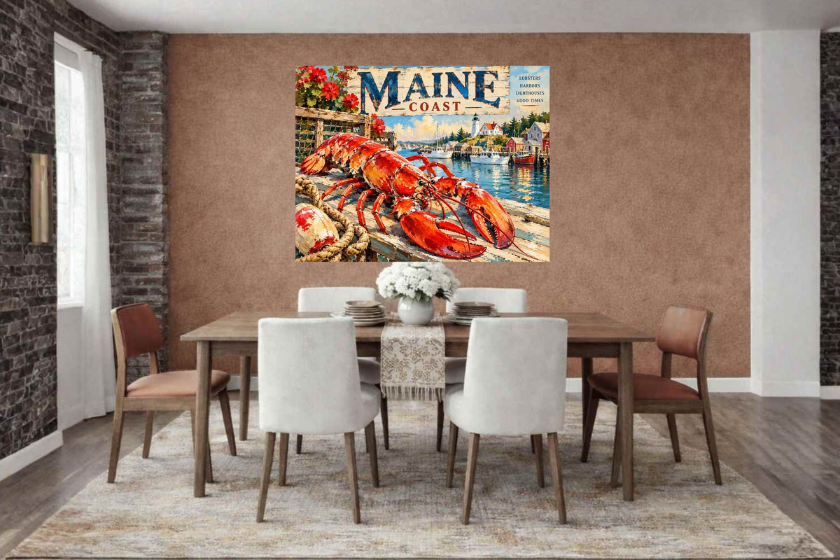 Maine Coast Lobster Vintage Coastal Travel Po